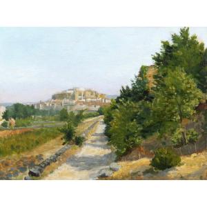 Early 20th-century French School, View Of Grignan In The Drôme Provençale, Landscape Painting