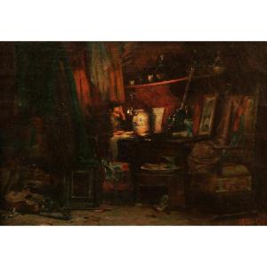 Jules Rousset, The Artist Drawing In His Roman Studio