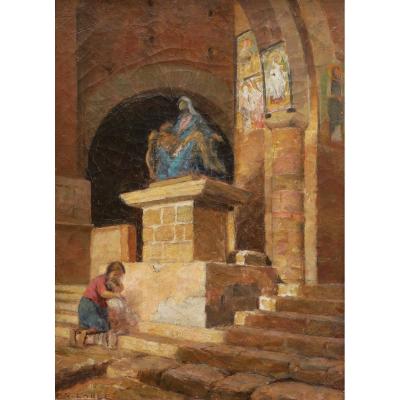 Marc Antoine Gustave LarÉe, Woman And Child Inside San Pietro In Toscanella Church
