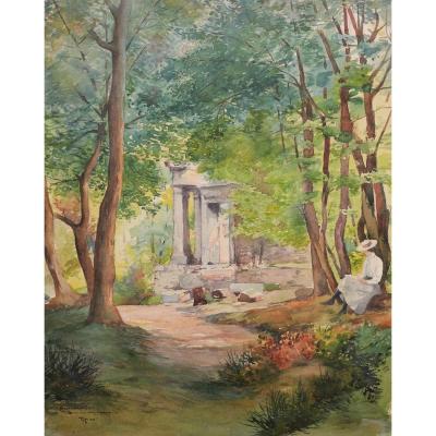 H. Robien, Woman Reading In The Park Of Jean-jacques Rousseau In Ermenonville