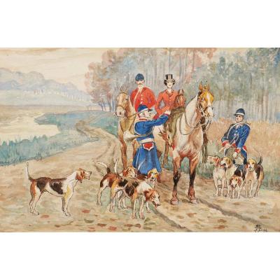 Attributed To Jean Achille Théodore Brail, Hunting Scenes With Hounds