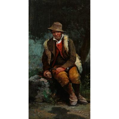 Attributed To Giuseppe Signorini, Italian Peasant Or Shepherd Sitting In The Forest
