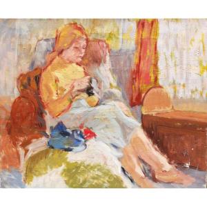 Réginald Schoedelin, Called Schedlin, Woman Sitting Near A Cradle