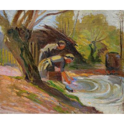 French School Circa 1910 - 1920, Two Washerwomen