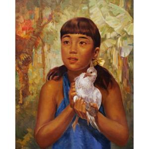 Ralph Burke Tyree, Girl From Guam In The Jungle, Holding A Bird