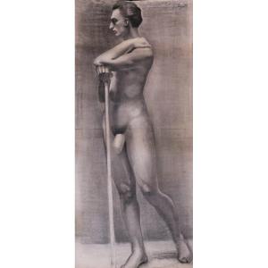 Jeanne Paquet, Naked Man Leaning On A Stick (large Format)