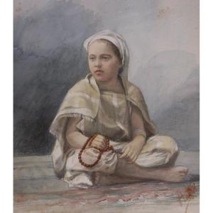 French School Late 19th - Early 20th C., Young Algerian Girl Seated