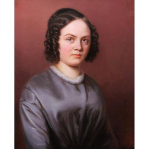 French School Circa 1830-1840, Portrait Of A Young Woman In A Gray Dress