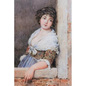 Attributed To Eugen Alfons Von Blaas, Young Italian Woman At The Window