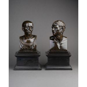 Pair Of Busts Of Cicero And Demosthenes, Restoration Period