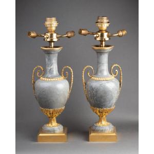 Pair Of Baluster Vases Mounted As Lamps