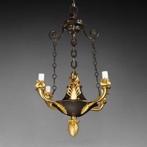 Four-light Chandelier In Patinated And Gilded Bronze, First Third Of The 19th Century