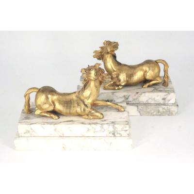 Pair Of 18th Century Gilt Bronze Horses