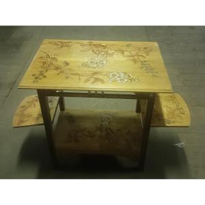 Tea Table In Natural Wood And Pyrography 1900