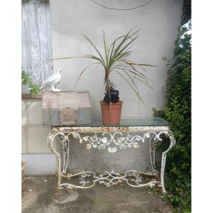 Wrought Iron Console With Plant Motif