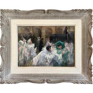 "venice, A Funeral On Carnival Day" Early 20th Century School