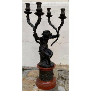 Nineteenth Candelabra In Bronze. Bacchus After Clodion
