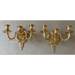 Pair Of Louis XIV Sconces In Gilt Bronze