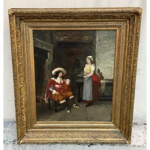 19th Century Painting. Oil On Canvas. The Musketeer's Maid