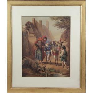Painting. Gouache. 19th Century. The Young Scottish Lord