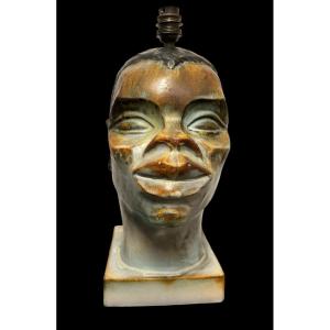 Hélène Ugo - Rare Africanizing Ceramic Lamp Base 1950