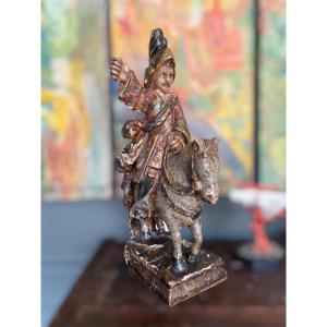 Polychrome Wooden Statue Of A Saint On Horseback - Mexico, 18th Century