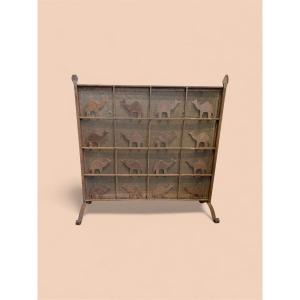 Wrought Iron Fire Screen - 1950 - Marolles Workshops - Jean Touret 