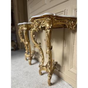 Pair Of Louis XV Period Gilded Wood Consoles 18th Century