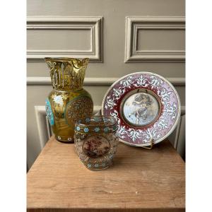Alphonse Giboin - Series Of 3 Enamelled Glass Pieces - 1900