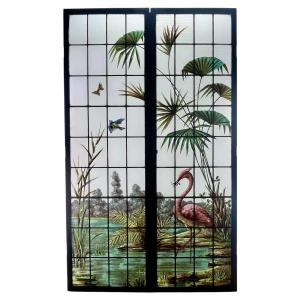 Stained Glass Window Heron At The Water's Edge