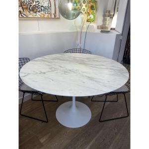 Tulip Round Table In Calacatta Marble By Eero Saarinen - ø 120 Cm - Knoll - Vintage