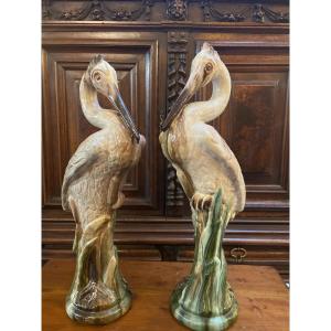 Pair Of Herons In Slipware 