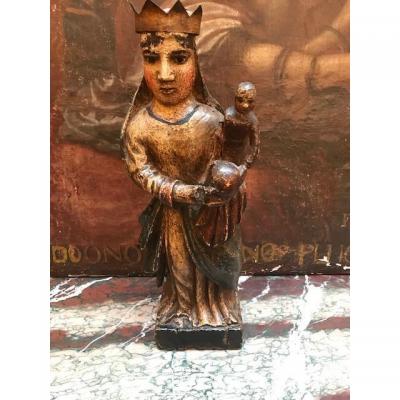 Madonna And Child In Polychrome Wood End 16th Early 17th