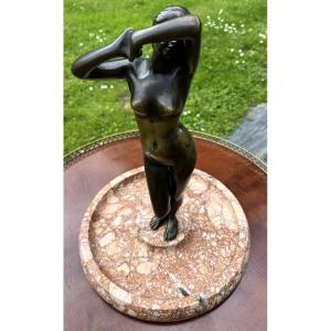 A Chilly Woman Bronze And Marble Circa 1910
