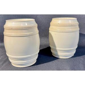 Pair Of Barrel Shaped Tobacco Pots