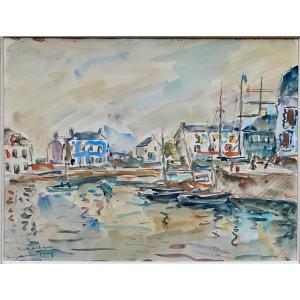 Watercolor Of Port Haliguen By André Fraye