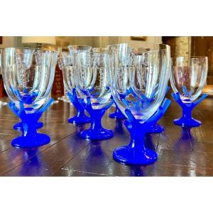 8 "trapani" Glasses In Blue Coral By Garouste And Bonetti For Daum France