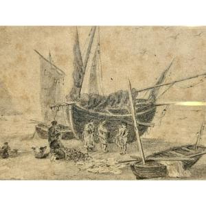 Animated Port Scene. Drawing Dated 1886