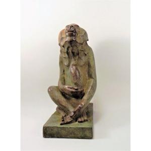 Akop Gurdjan After (1881-1948) Sitting Baboon Bronze 