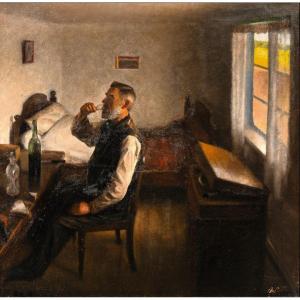 Farmer Busy Eating His Meal, (i Think He's Just Drinking) By Axel Soeb
