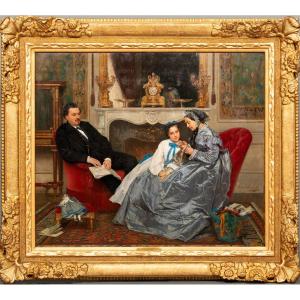 The Embroidery Lesson - Gustave De Jonghe (1829-1893)