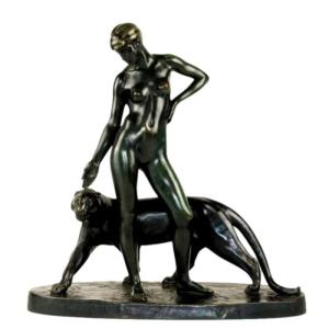 Woman And Panther – Bronze By Albert Poncin (1877-1954), Art Deco Influence