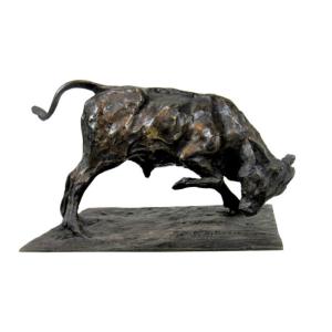Young Bull Fighting – Bronze Sculpture By Guido Righetti (c. 1926)