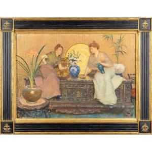 Whispers And Porcelain, Watercolor By Hector Caffieri (1847–1932)