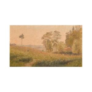 French Landscape Painting By Paul Sébilleau (1847-1907), Oil On Canvas+ "spring Evening"