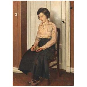 Oil On Canvas "woman With Grapes", 1933+ By Søeborg Axel (1872-1939)