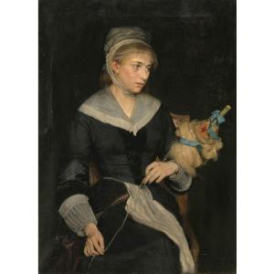 Renevier Julien (1847-1907), Oil On Canvas+ The Wool Spinner