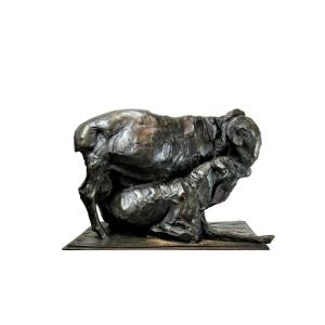Albéric Collin (1886-1962), Bronze+ Ram And Sheep