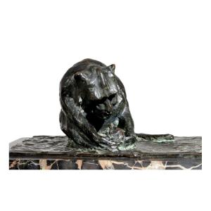 Bronze Monkey With Tortoise Statue By Guido Righetti (1875-1958)