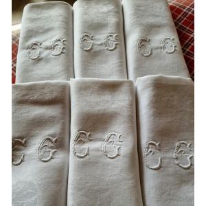 Six Napkins In Cotton Damask - "cc" Monogram